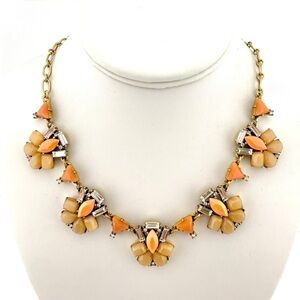 J. Crew Peach and Tan Necklace with Gold and Rhinestone Accents